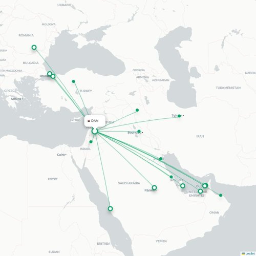 Mapa de vuelo directo Damasco - Riad