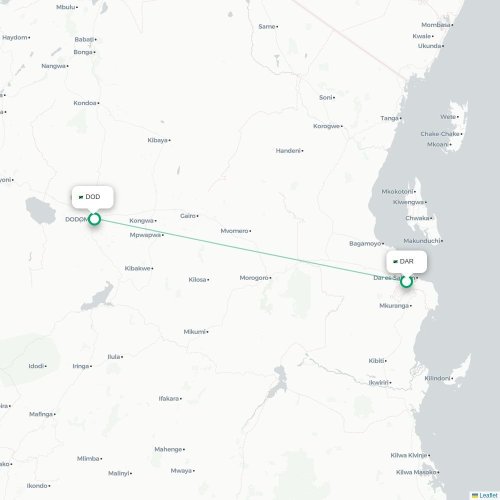 Dar Es Salaam - Dodoma kaart van rechtstreekse vlucht