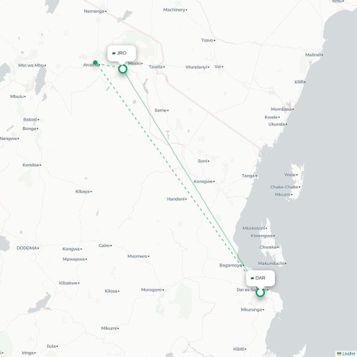 Dar Es Salaam - Arusha kaart van rechtstreekse vlucht
