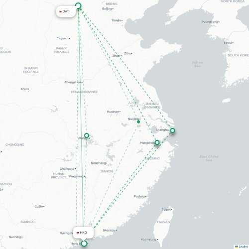 Mapa lotu bezpośredniego Datong – Hongkong
