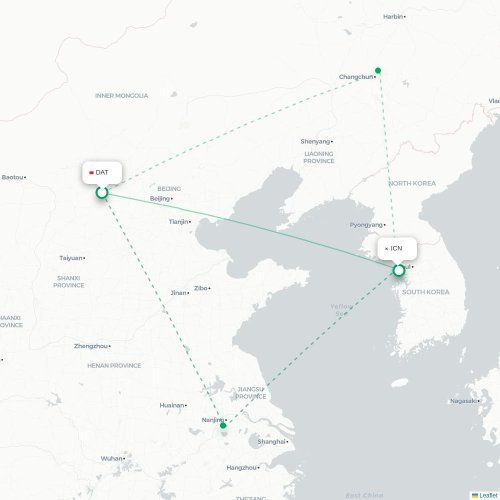 Mapa lotu bezpośredniego Datong – Inczhon