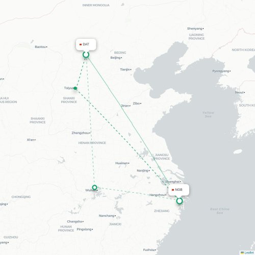 Mapa de vuelo directo Datong - Ningbo