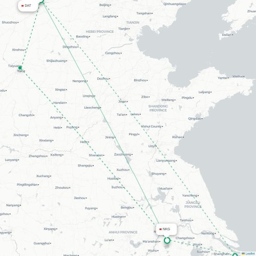 Mapa lotu bezpośredniego Datong – Nankin