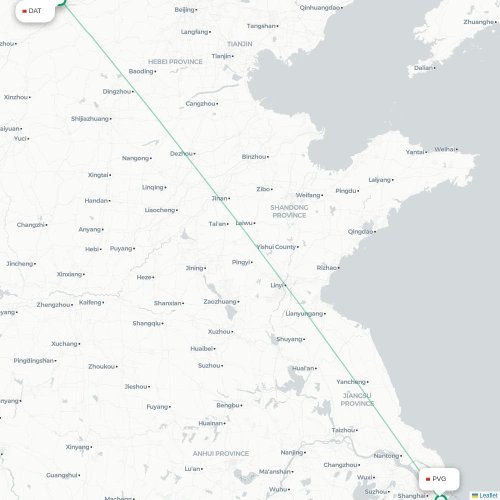 Mapa lotu bezpośredniego Datong – Szanghaj