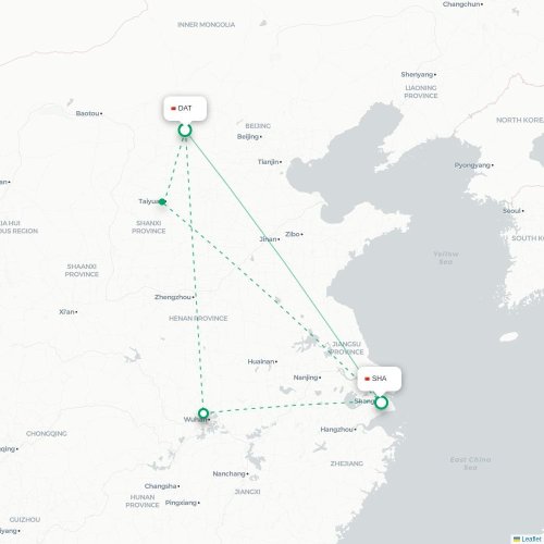Mapa lotu bezpośredniego Datong – Szanghaj