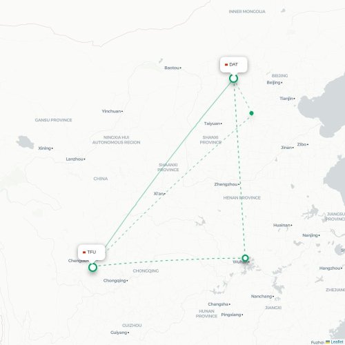 Mapa lotu bezpośredniego Datong – Chengdu