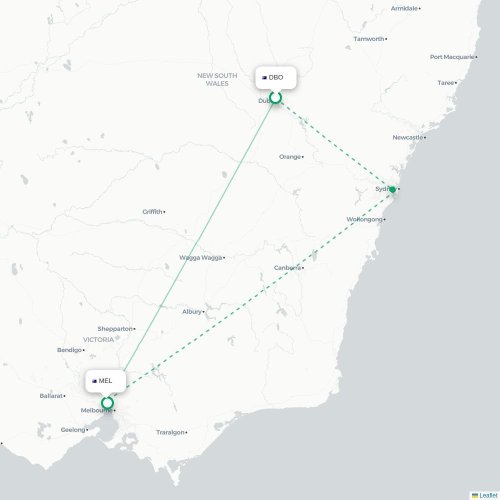 Dubbo - Melbourne kort over direkte fly
