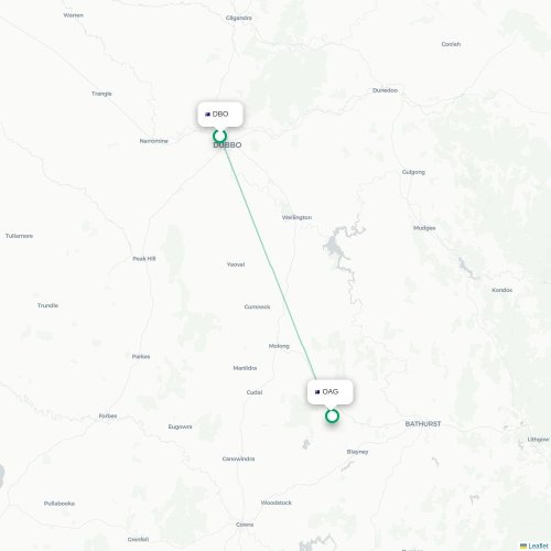 Dubbo - Orange kort over direkte fly