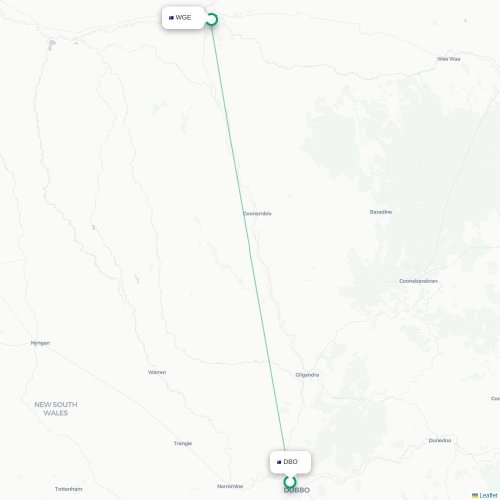 Dubbo - Walgett kort over direkte fly