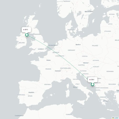 Dubrovnik - Belfast karta över direktflyg