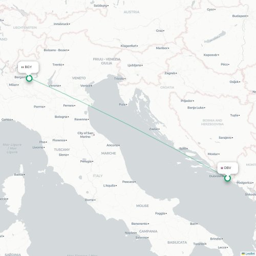 Mapa lotu bezpośredniego Dubrownik – Bergamo