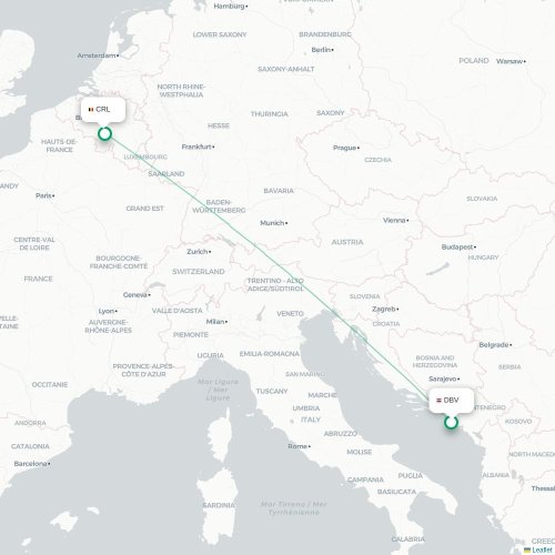 Dubrovnik - Brussel kaart van rechtstreekse vlucht