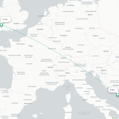 Dubrovnik - Cardiff karta över direktflyg