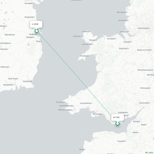 Dubrovnik - Dublin kort over direkte fly