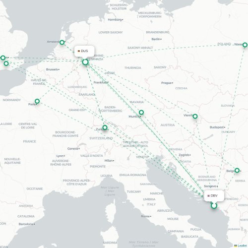 Mapa de vuelo directo Dubrovnik - Düsseldorf