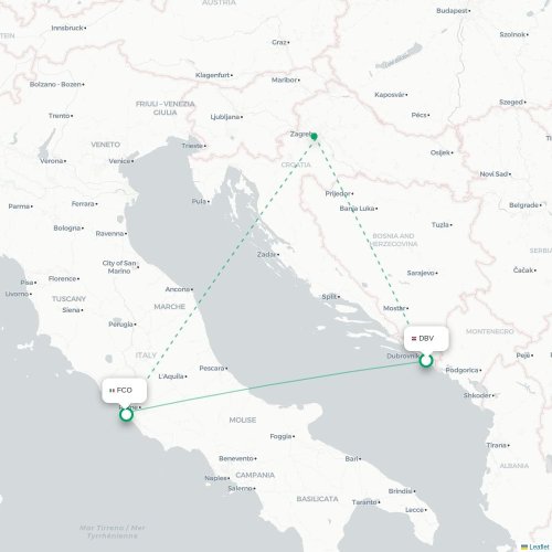 Mapa lotu bezpośredniego Dubrownik – Rzym