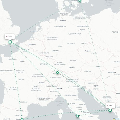 Mapa lotu bezpośredniego Dubrownik – Londyn