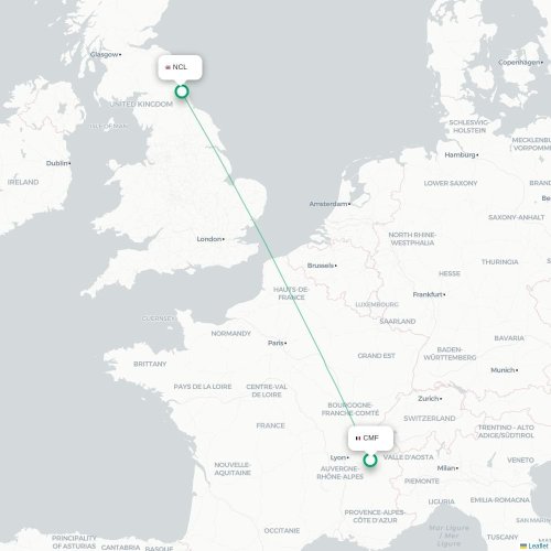 Mapa lotu bezpośredniego Dubrownik – Newcastle upon Tyne