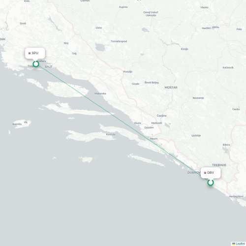 Mapa lotu bezpośredniego Dubrownik – Split