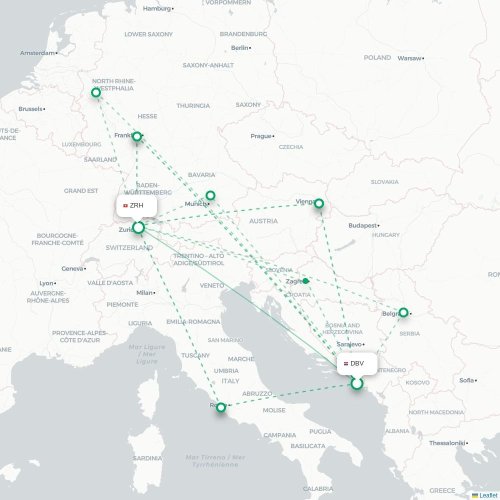 Dubrovnik - Zurich karta över direktflyg