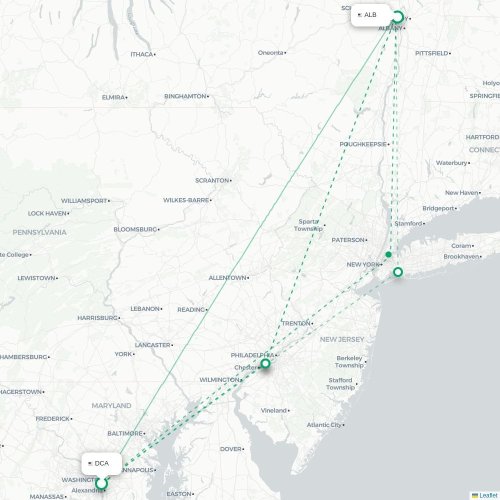 Mapa lotu bezpośredniego Waszyngton – Albany