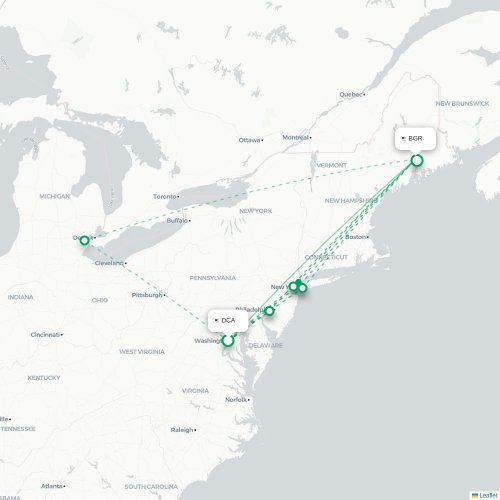 Mapa de vuelo directo Washington D. C. - Bangor
