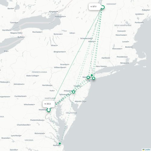 Mapa de vuelo directo Washington D. C. - Burlington