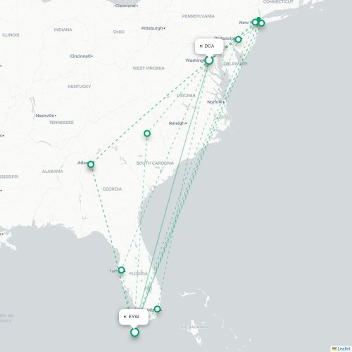 Mapa de vuelo directo Washington D. C. - Cayo Hueso