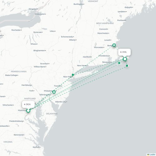 Mapa de vuelo directo Washington D. C. - Hyannis