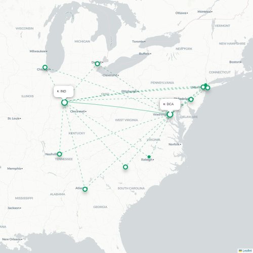 Mapa de vuelo directo Washington D. C. - Indianápolis