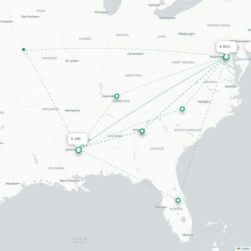 Mapa de vuelo directo Washington D. C. - Jackson