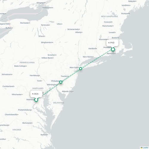 Mapa lotu bezpośredniego Waszyngton – Providence