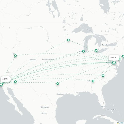 Mapa de vuelo directo Washington D. C. - San Diego