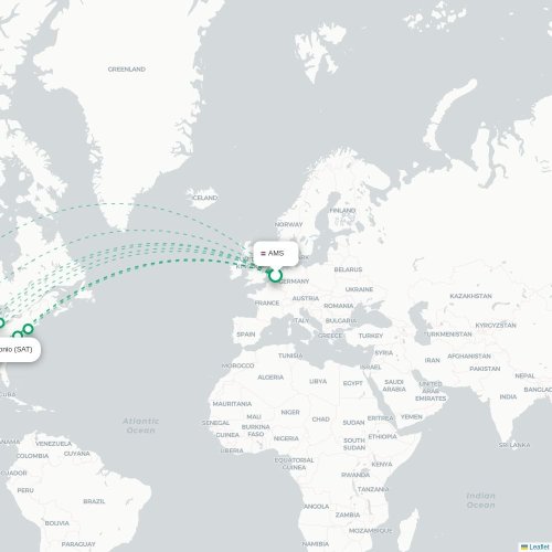 Mapa de vuelo directo Washington D. C. - San Antonio