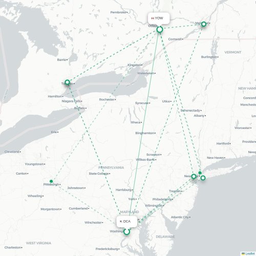 Mapa de vuelo directo Washington D. C. - Ottawa