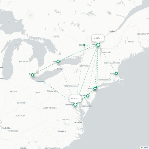 Mapa de vuelo directo Washington D. C. - Montreal