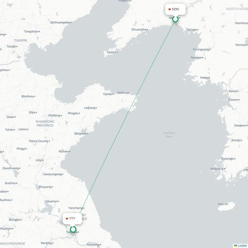 Mapa lotu bezpośredniego Dandong – Yangzhou