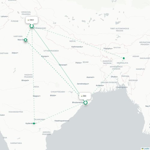 Mapa lotu bezpośredniego Dehradun – Bhubaneśwar