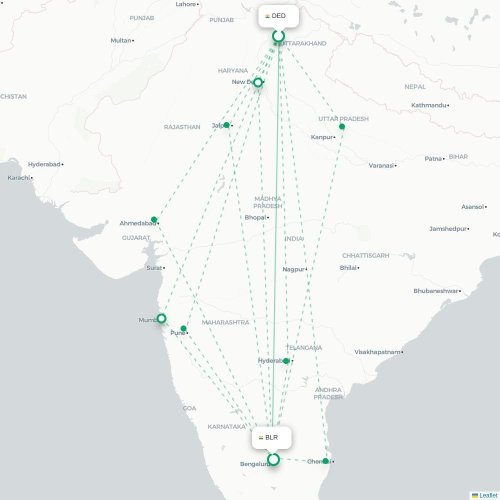 Mapa lotu bezpośredniego Dehradun – Bangalore