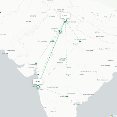 Mapa lotu bezpośredniego Dehradun – Mumbaj