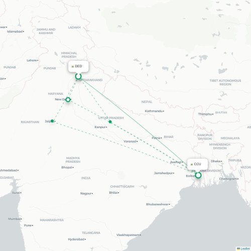 Mapa lotu bezpośredniego Dehradun – Kalkuta