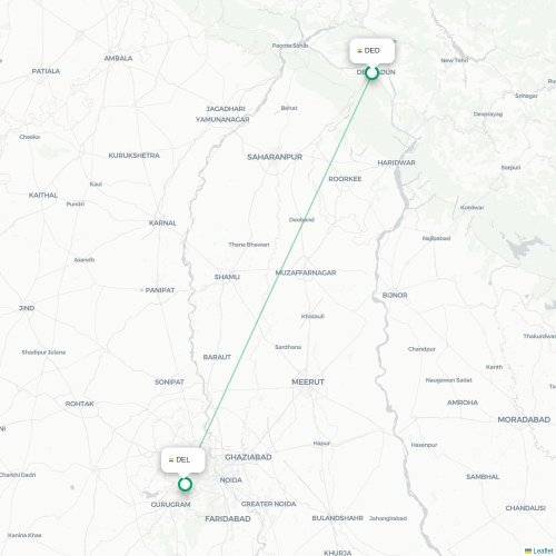 Mapa lotu bezpośredniego Dehradun – Nowe Deli