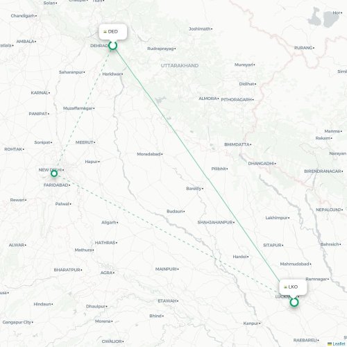 Mapa lotu bezpośredniego Dehradun – Lakhnau