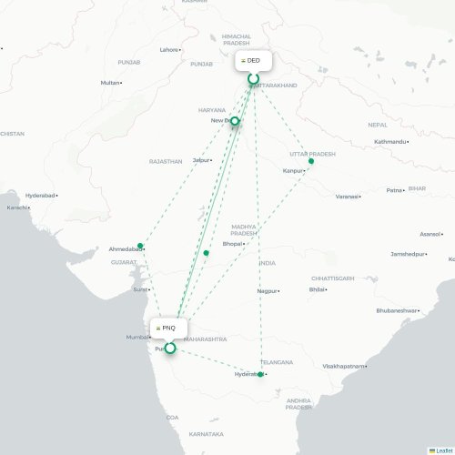 Mapa lotu bezpośredniego Dehradun – Pune