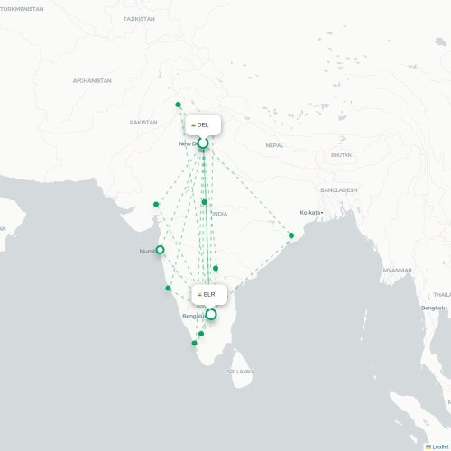 New Delhi – Bangalore suoran lennon kartta