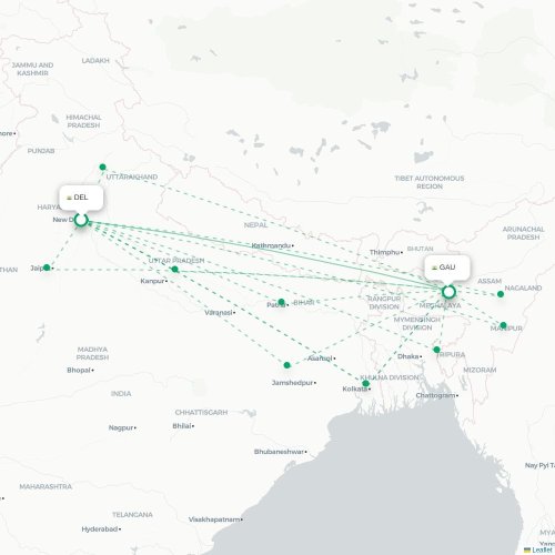 New Delhi – Guwahati suoran lennon kartta