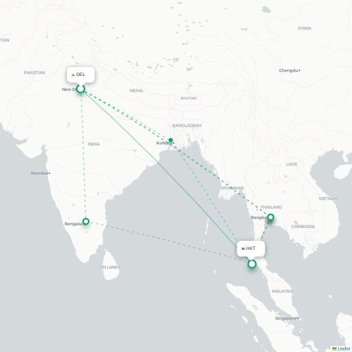 New Delhi – Phuket suoran lennon kartta