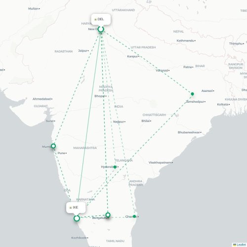 Mapa lotu bezpośredniego Nowe Deli – Mangalore