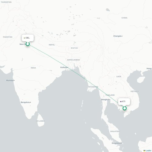 New Delhi – Phnom Penh suoran lennon kartta