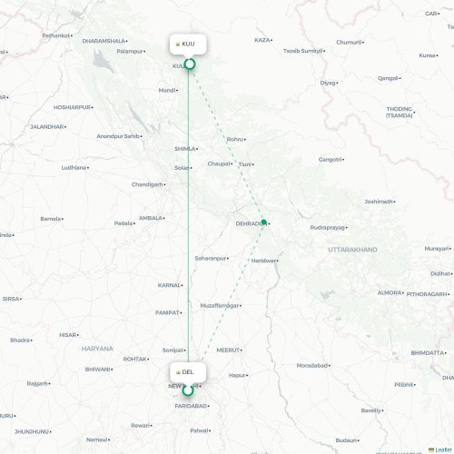 Mapa de vuelo directo Nueva Delhi - Kullu